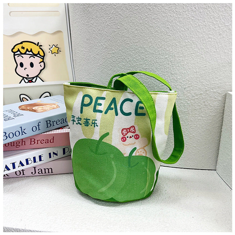 Original Cartoon Canvas Bucket Bag Full Moon Banquet Gift Cloth Bag Outing Mommy Bag Kindergarten Cute Small Tote Bag
