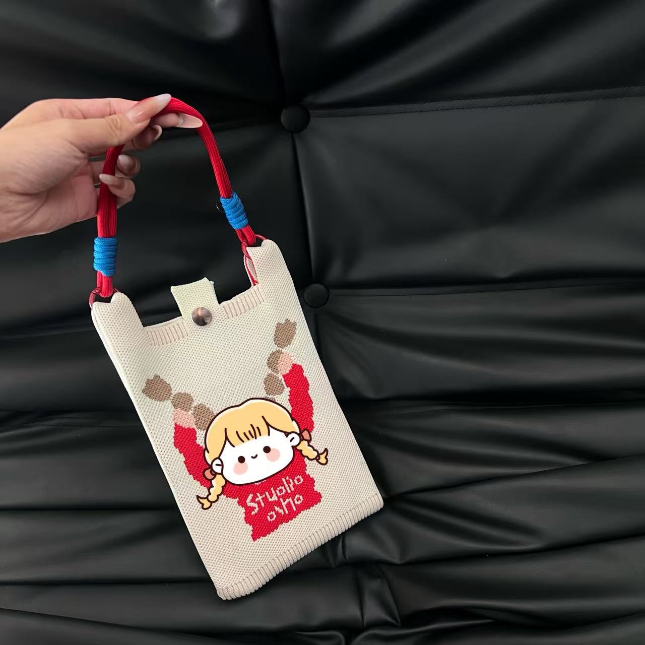 Cute Candy Color Phone Bag Korean Version Mini Knitted Bag Design Handheld Multi-use Cartoon Versatile Storage Bag Wholesale