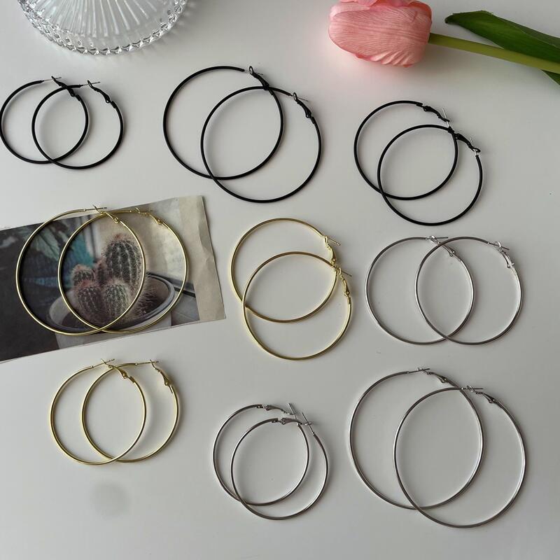 2025New Trendy Summer Silver Large Hoop Black Thin Hoop European and American Style Elegant Gold Versatile Earrings