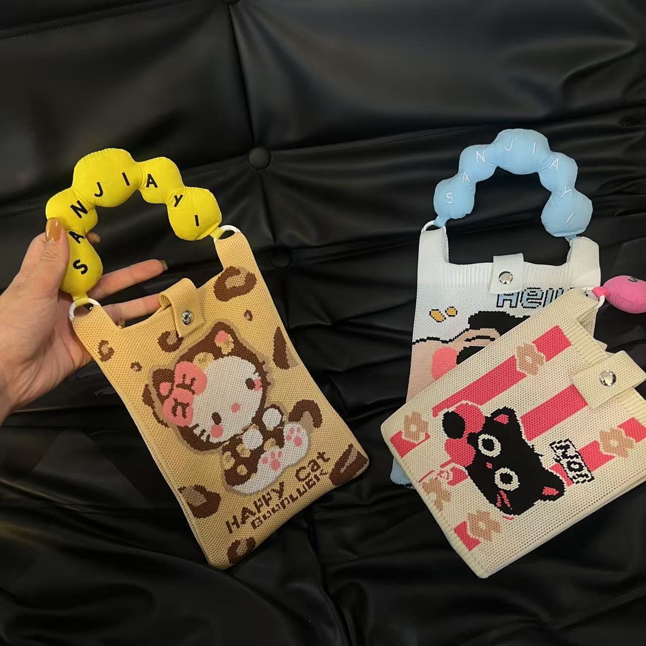 Cute Candy Color Phone Bag Korean Version Mini Knitted Bag Design Handheld Multi-use Cartoon Versatile Storage Bag Wholesale