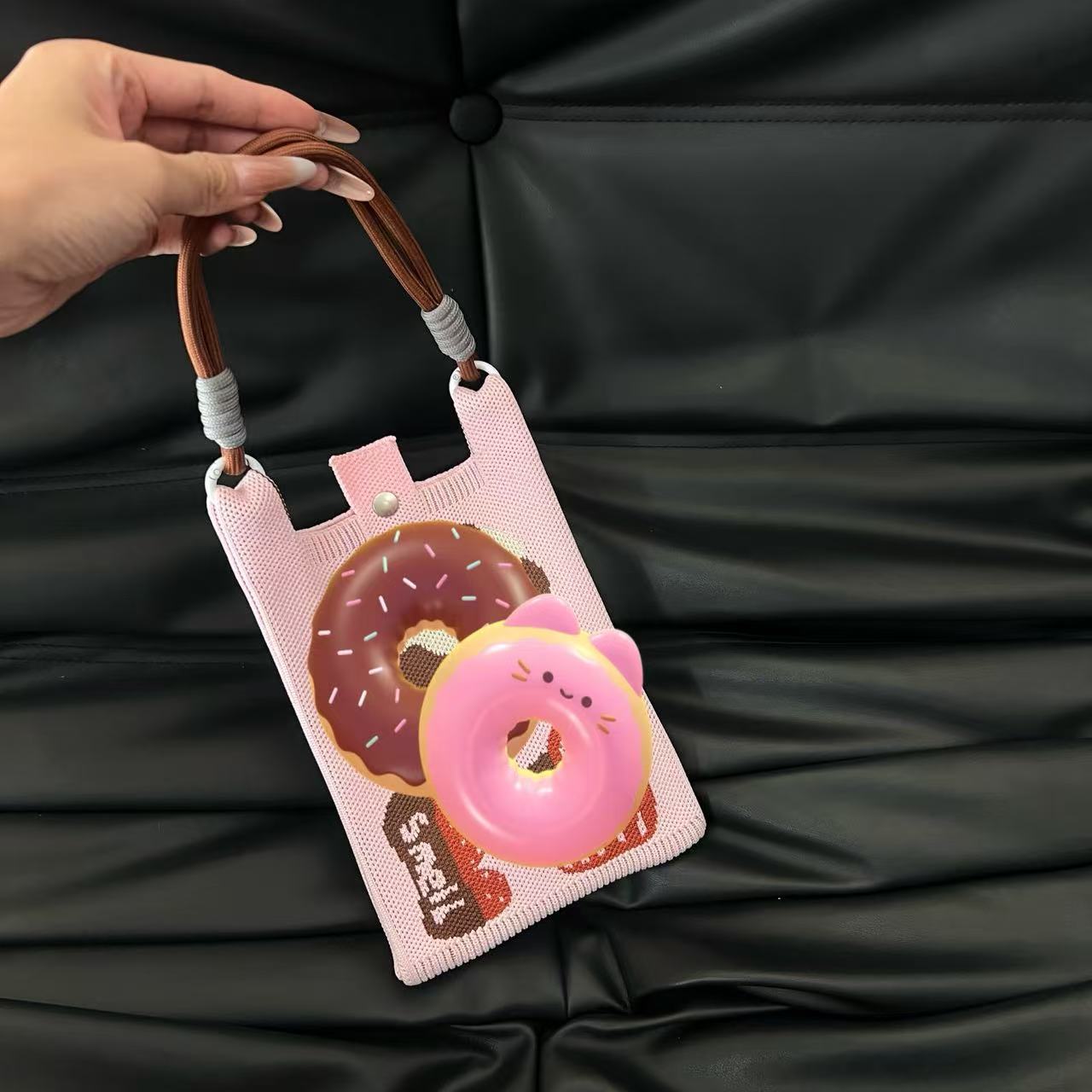 Cute Candy Color Phone Bag Korean Version Mini Knitted Bag Design Handheld Multi-use Cartoon Versatile Storage Bag Wholesale