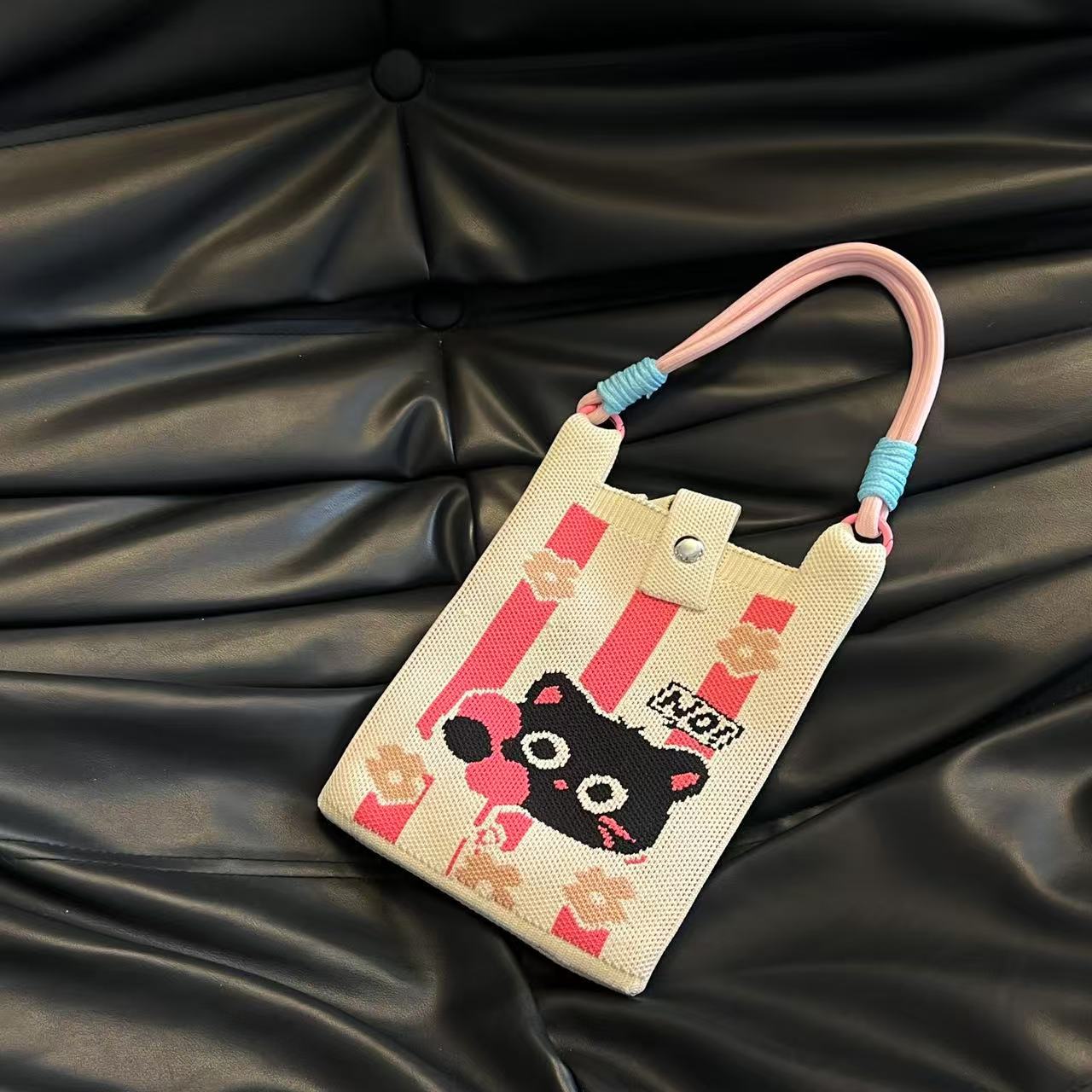 Cute Candy Color Phone Bag Korean Version Mini Knitted Bag Design Handheld Multi-use Cartoon Versatile Storage Bag Wholesale