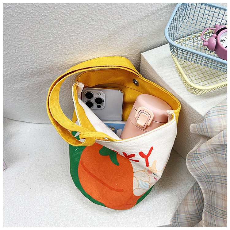 Original Cartoon Canvas Bucket Bag Full Moon Banquet Gift Cloth Bag Outing Mommy Bag Kindergarten Cute Small Tote Bag