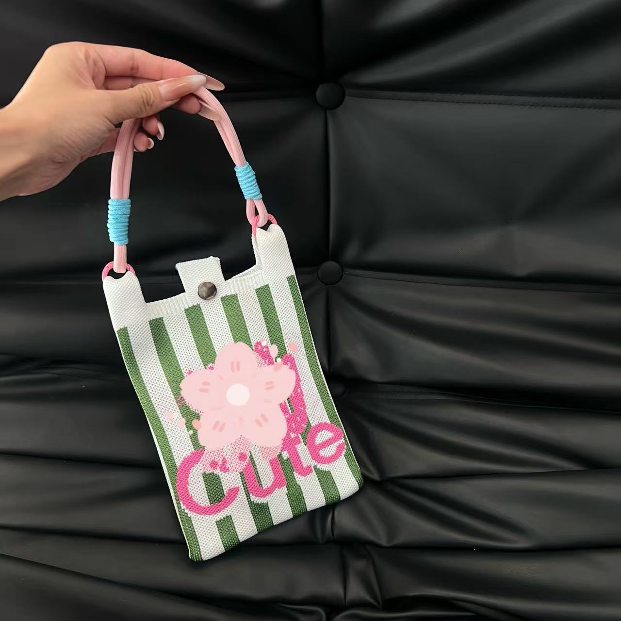Cute Candy Color Phone Bag Korean Version Mini Knitted Bag Design Handheld Multi-use Cartoon Versatile Storage Bag Wholesale