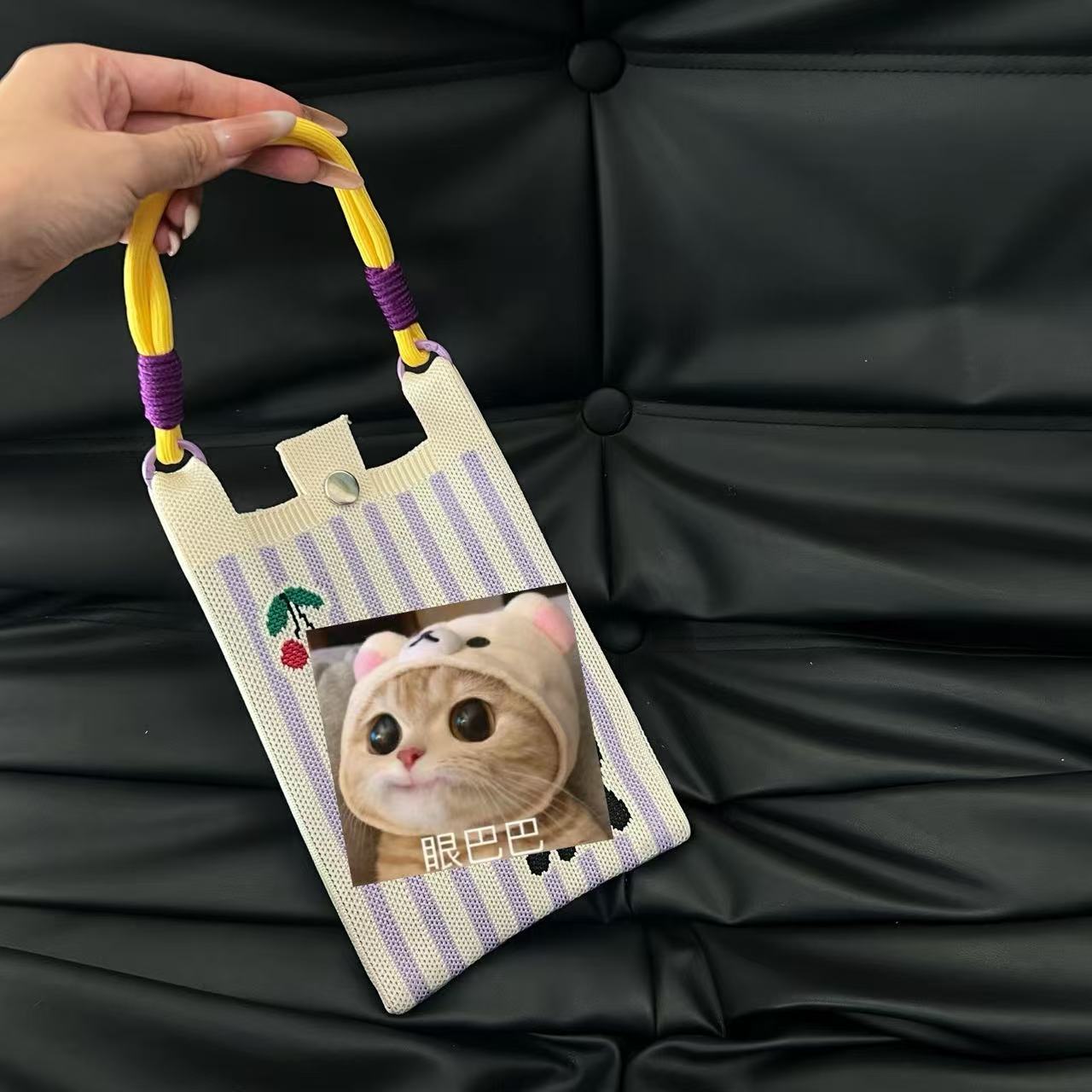 Cute Candy Color Phone Bag Korean Version Mini Knitted Bag Design Handheld Multi-use Cartoon Versatile Storage Bag Wholesale