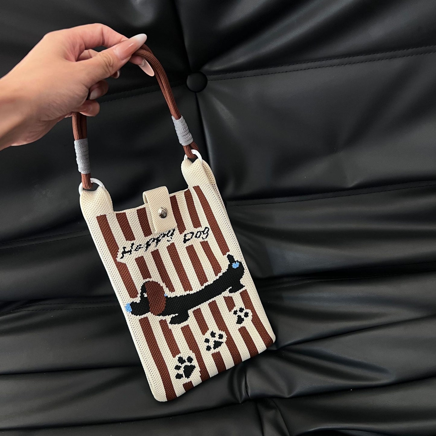 Cute Candy Color Phone Bag Korean Version Mini Knitted Bag Design Handheld Multi-use Cartoon Versatile Storage Bag Wholesale