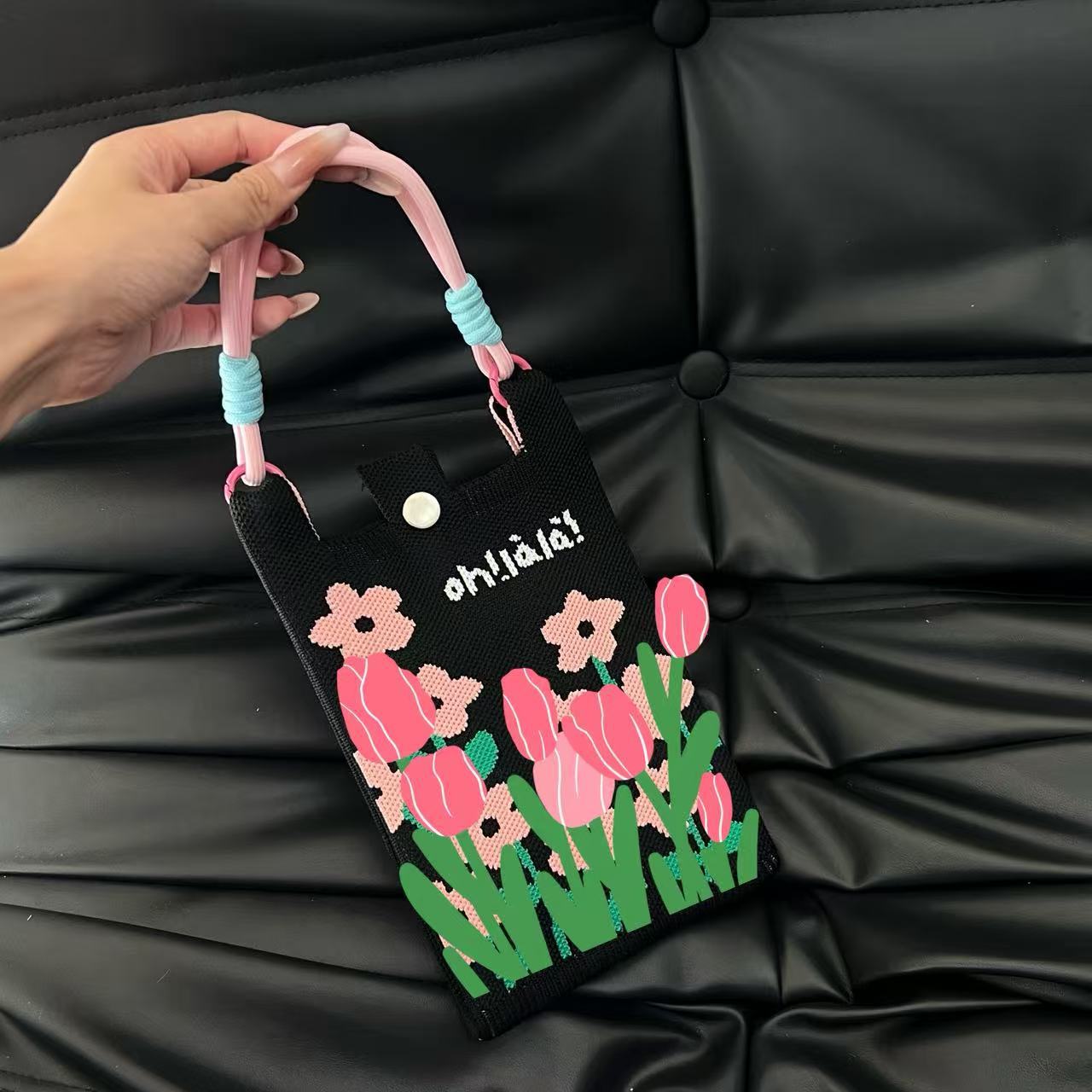 Cute Candy Color Phone Bag Korean Version Mini Knitted Bag Design Handheld Multi-use Cartoon Versatile Storage Bag Wholesale
