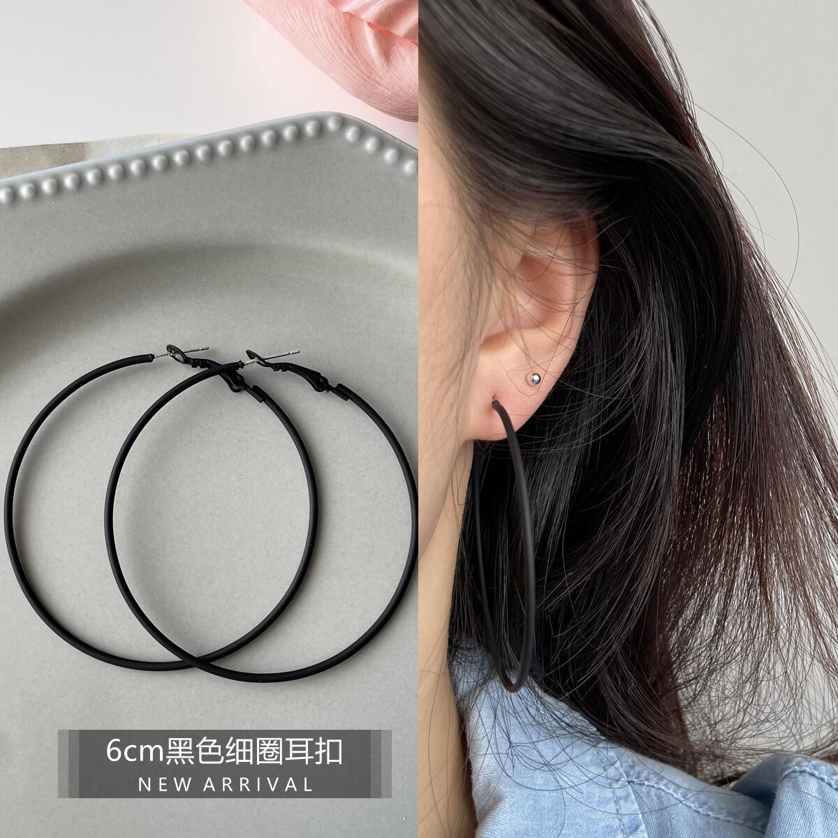 2025New Trendy Summer Silver Large Hoop Black Thin Hoop European and American Style Elegant Gold Versatile Earrings