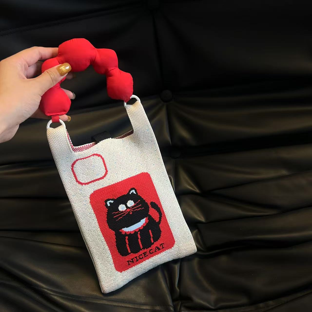 Cute Candy Color Phone Bag Korean Version Mini Knitted Bag Design Handheld Multi-use Cartoon Versatile Storage Bag Wholesale