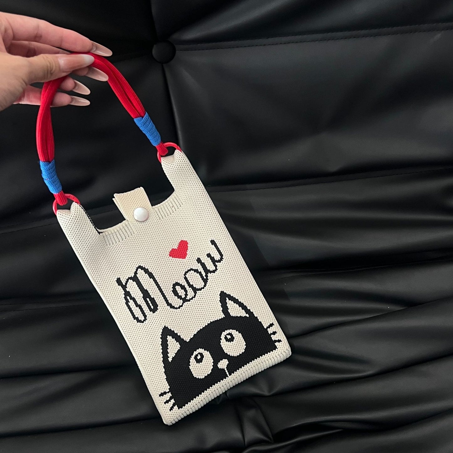 Cute Candy Color Phone Bag Korean Version Mini Knitted Bag Design Handheld Multi-use Cartoon Versatile Storage Bag Wholesale