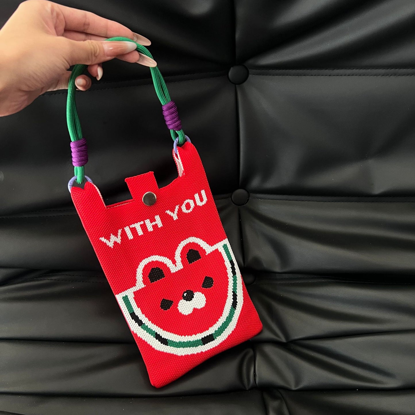 Cute Candy Color Phone Bag Korean Version Mini Knitted Bag Design Handheld Multi-use Cartoon Versatile Storage Bag Wholesale