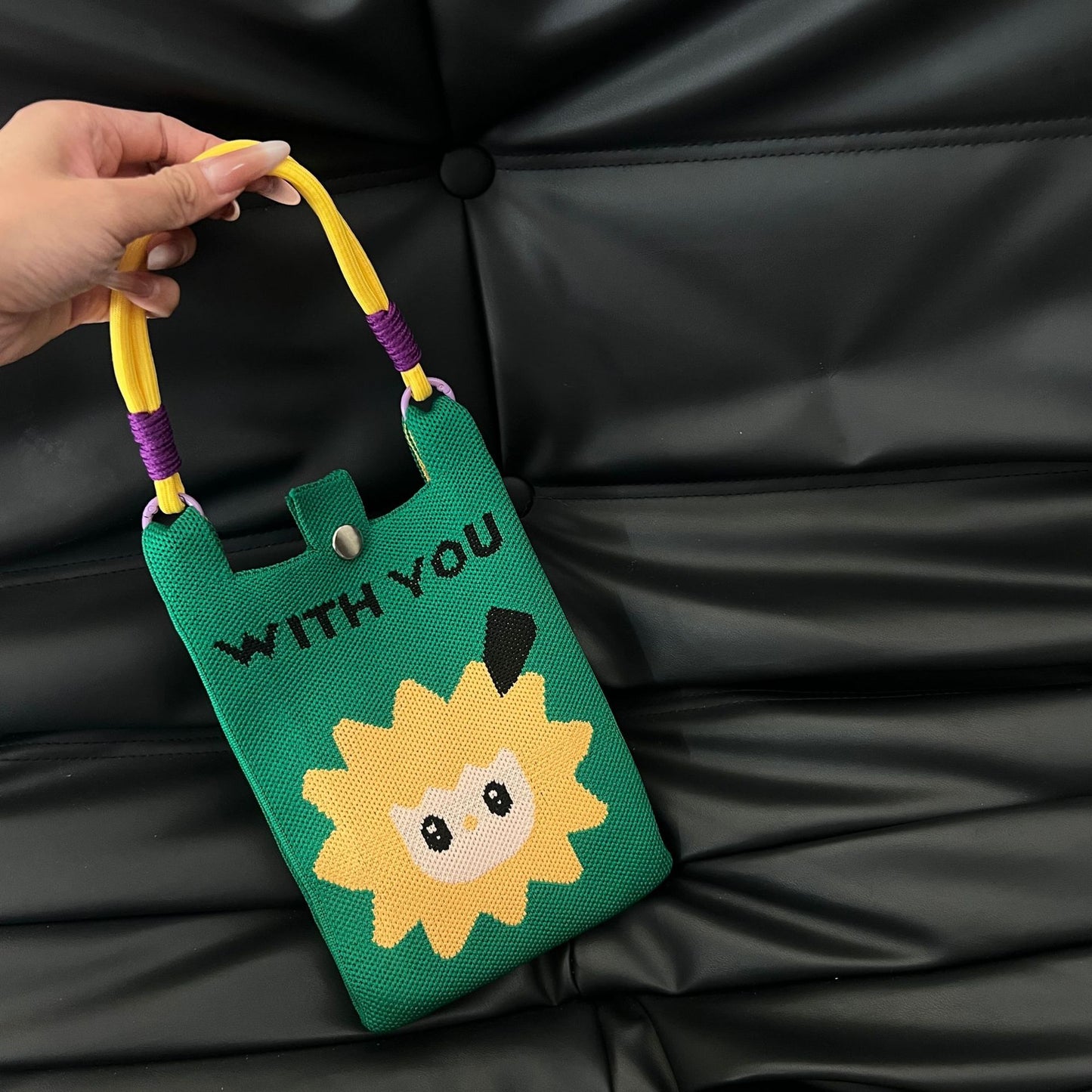 Cute Candy Color Phone Bag Korean Version Mini Knitted Bag Design Handheld Multi-use Cartoon Versatile Storage Bag Wholesale