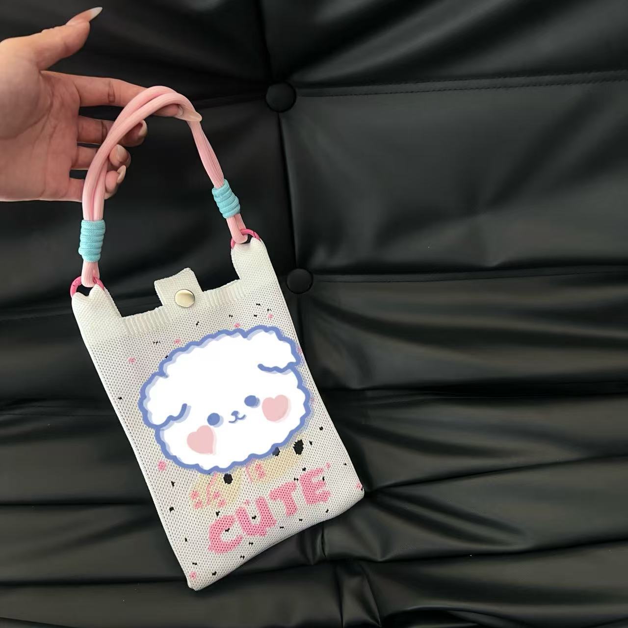 Cute Candy Color Phone Bag Korean Version Mini Knitted Bag Design Handheld Multi-use Cartoon Versatile Storage Bag Wholesale