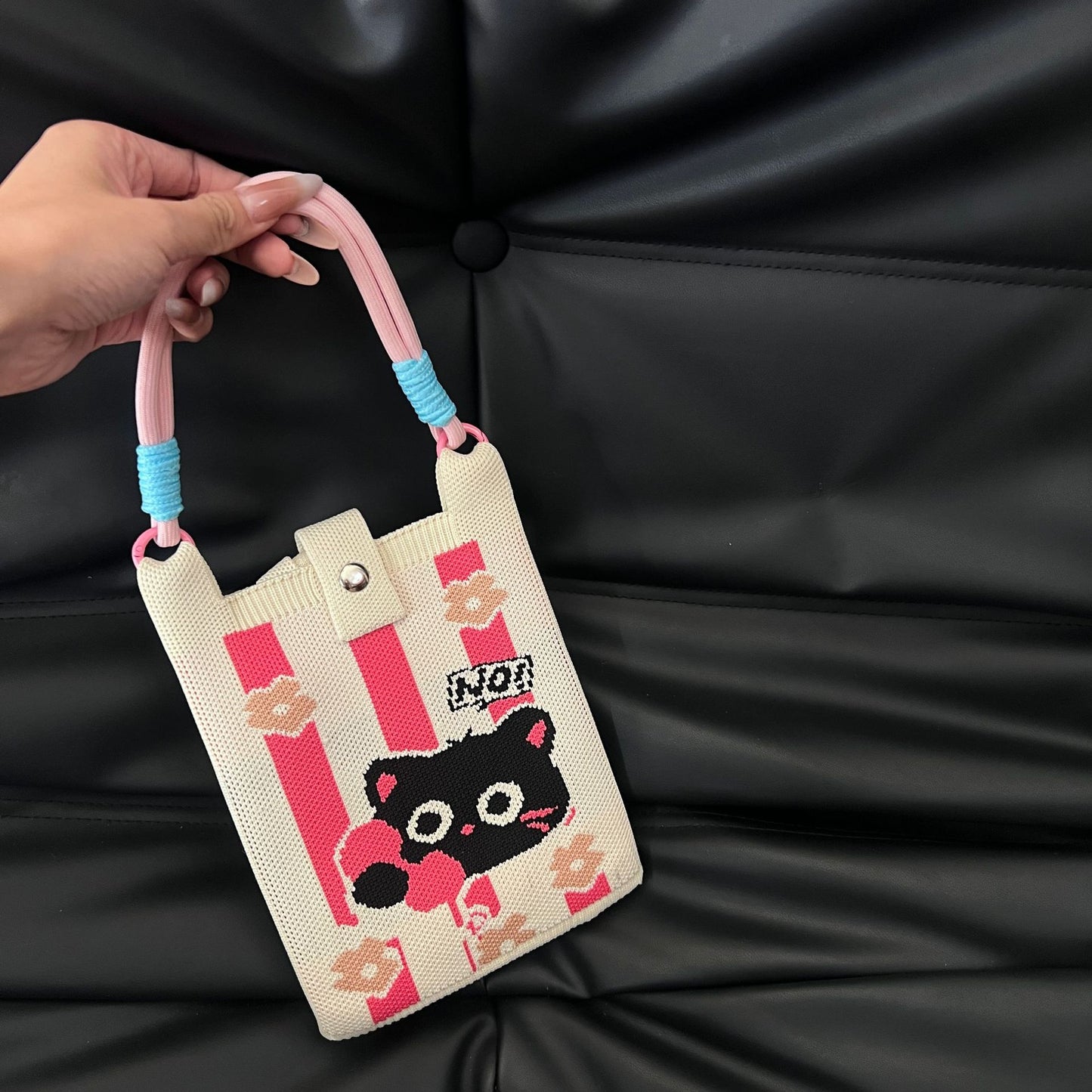 Cute Candy Color Phone Bag Korean Version Mini Knitted Bag Design Handheld Multi-use Cartoon Versatile Storage Bag Wholesale