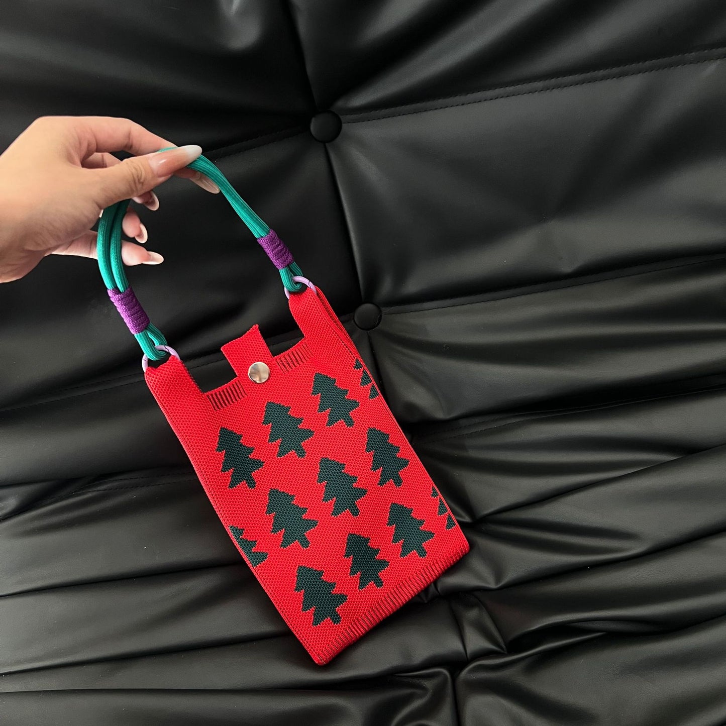 Cute Candy Color Phone Bag Korean Version Mini Knitted Bag Design Handheld Multi-use Cartoon Versatile Storage Bag Wholesale