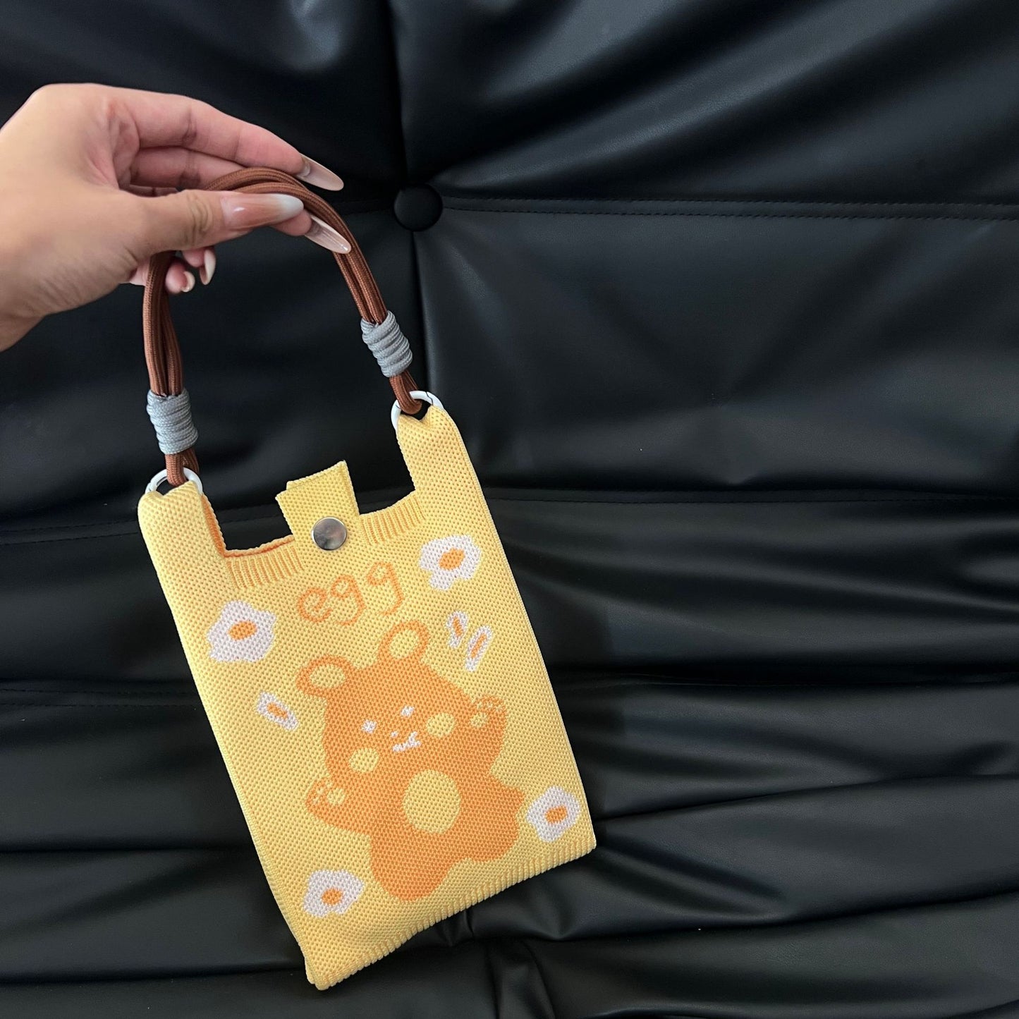 Cute Candy Color Phone Bag Korean Version Mini Knitted Bag Design Handheld Multi-use Cartoon Versatile Storage Bag Wholesale