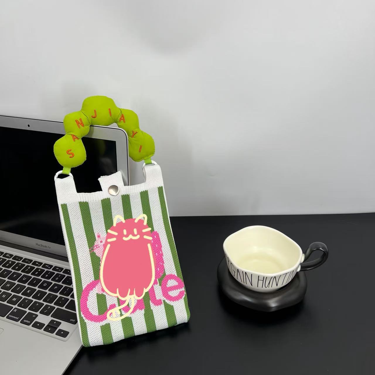 Cute Candy Color Phone Bag Korean Version Mini Knitted Bag Design Handheld Multi-use Cartoon Versatile Storage Bag Wholesale