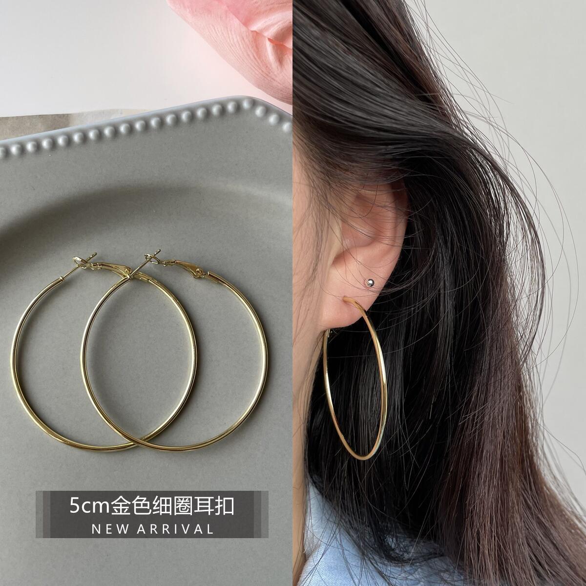 2025New Trendy Summer Silver Large Hoop Black Thin Hoop European and American Style Elegant Gold Versatile Earrings