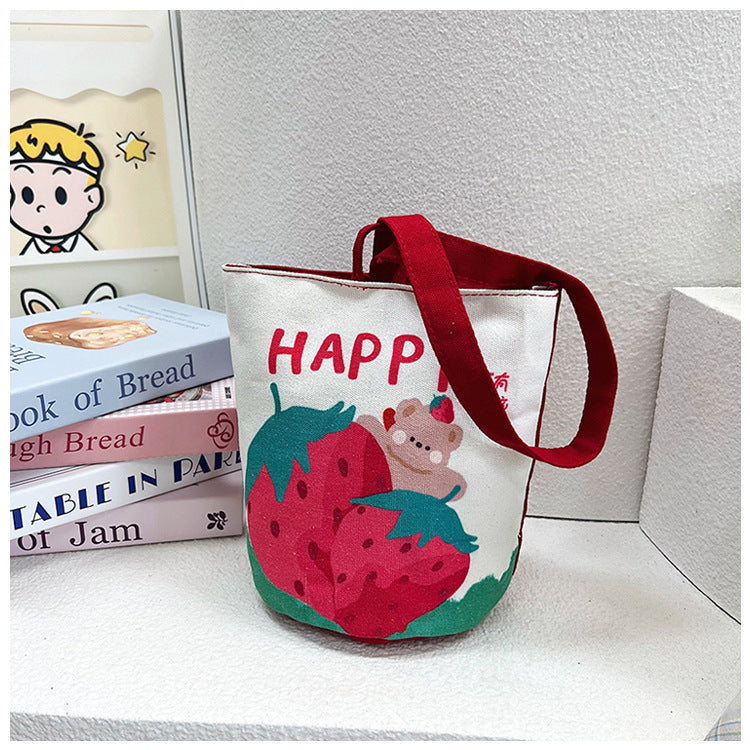 Original Cartoon Canvas Bucket Bag Full Moon Banquet Gift Cloth Bag Outing Mommy Bag Kindergarten Cute Small Tote Bag