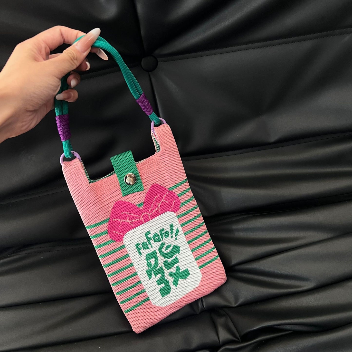 Cute Candy Color Phone Bag Korean Version Mini Knitted Bag Design Handheld Multi-use Cartoon Versatile Storage Bag Wholesale
