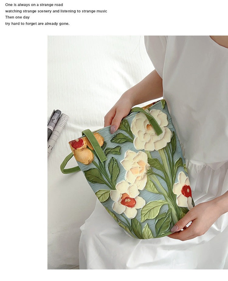 Fresh design high-end feel single-shoulder bucket bag for women2025New Large Capacity Printed Fashion Versatile Shoulder Bag