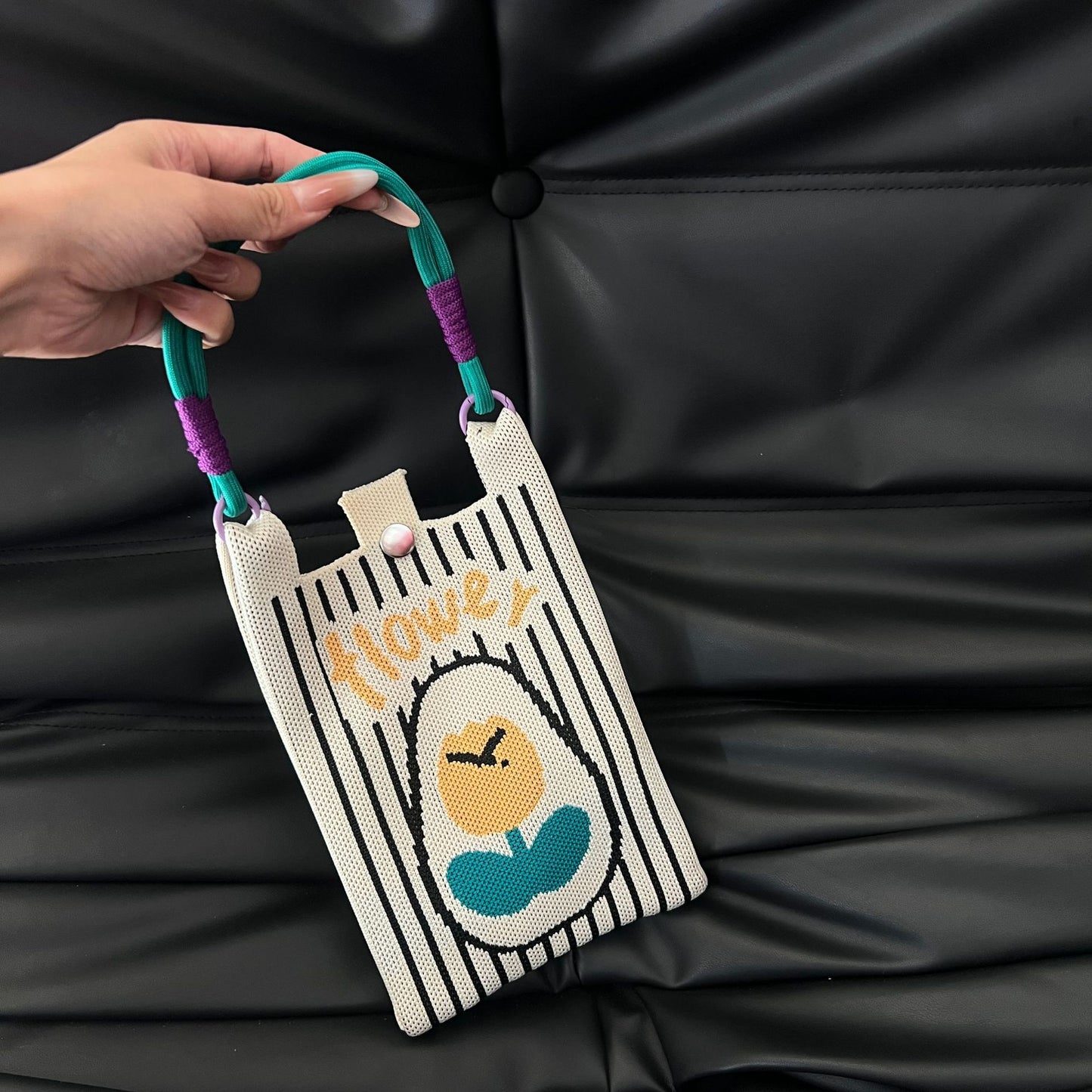 Cute Candy Color Phone Bag Korean Version Mini Knitted Bag Design Handheld Multi-use Cartoon Versatile Storage Bag Wholesale
