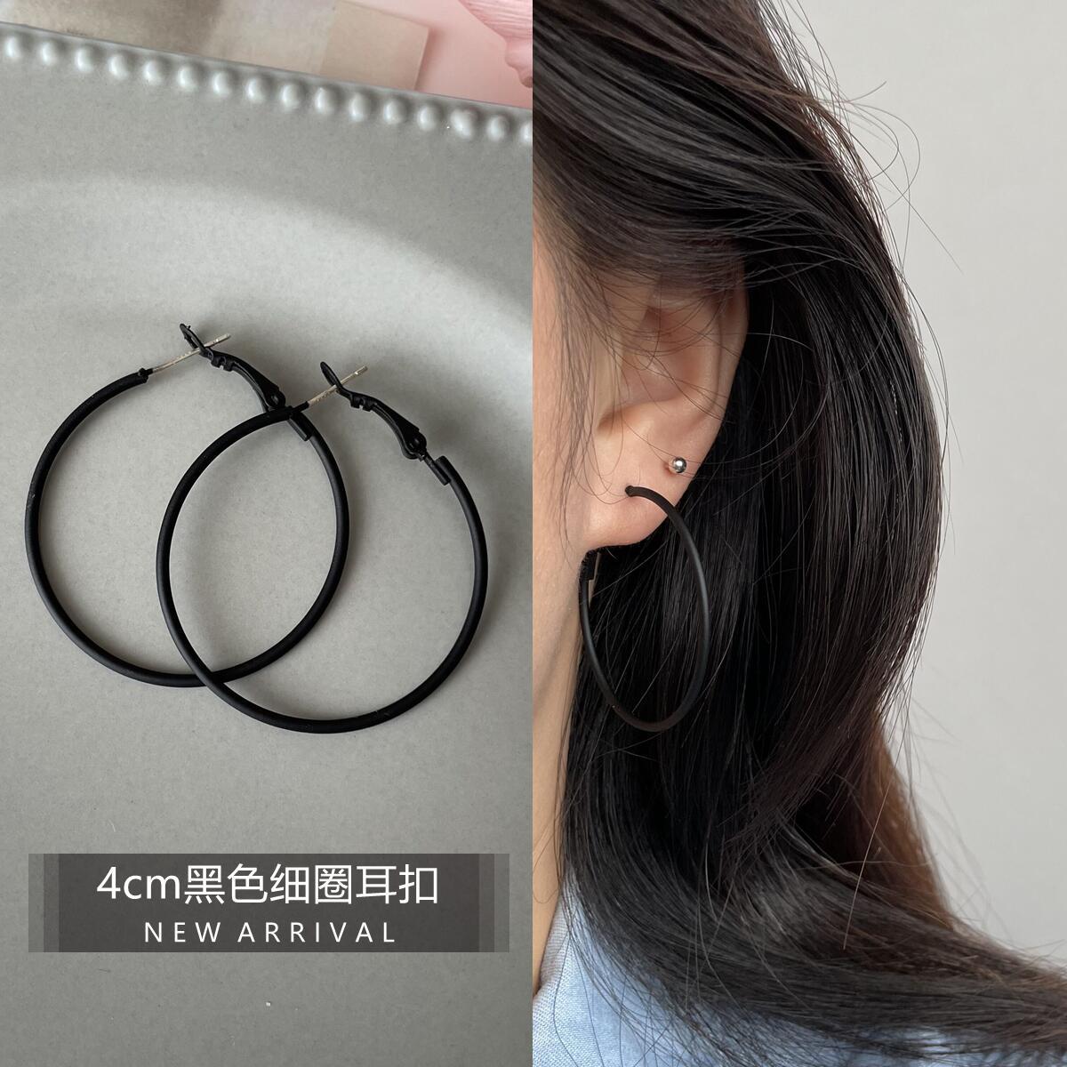 2025New Trendy Summer Silver Large Hoop Black Thin Hoop European and American Style Elegant Gold Versatile Earrings