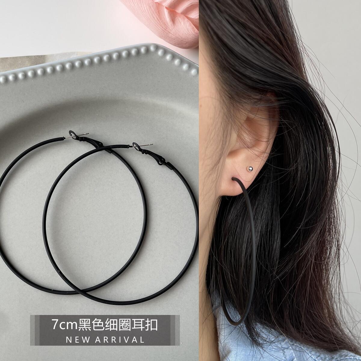 2025New Trendy Summer Silver Large Hoop Black Thin Hoop European and American Style Elegant Gold Versatile Earrings