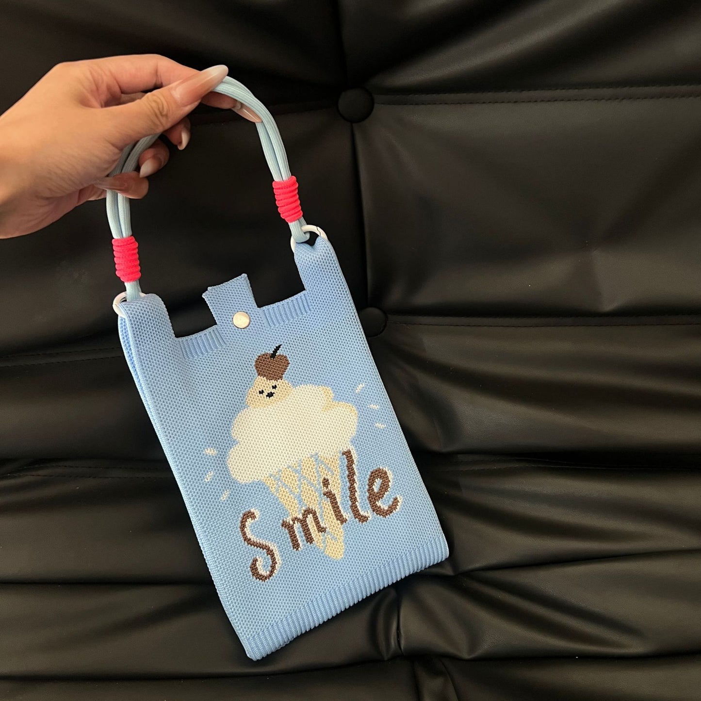 Cute Candy Color Phone Bag Korean Version Mini Knitted Bag Design Handheld Multi-use Cartoon Versatile Storage Bag Wholesale