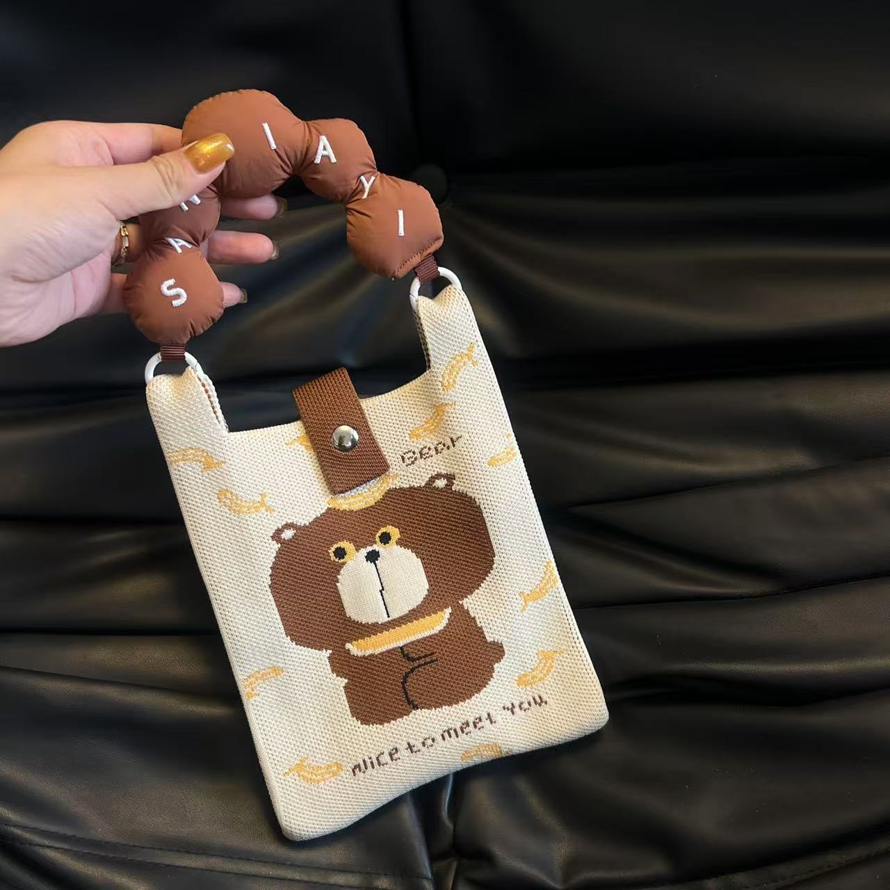 Cute Candy Color Phone Bag Korean Version Mini Knitted Bag Design Handheld Multi-use Cartoon Versatile Storage Bag Wholesale