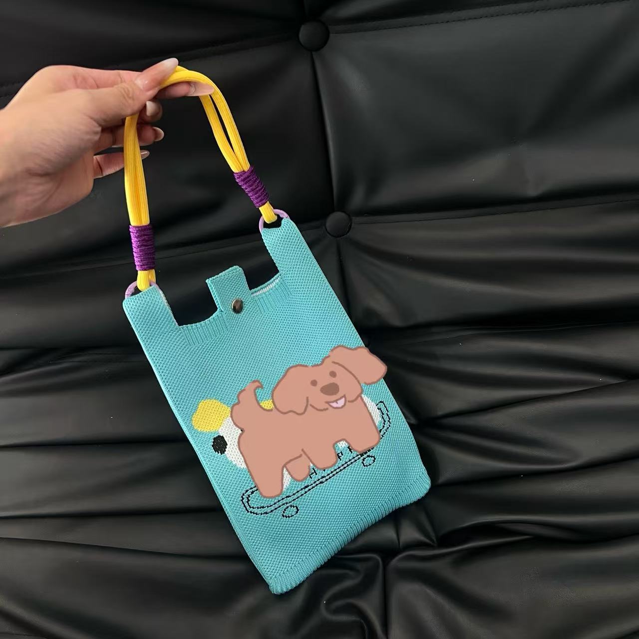 Cute Candy Color Phone Bag Korean Version Mini Knitted Bag Design Handheld Multi-use Cartoon Versatile Storage Bag Wholesale