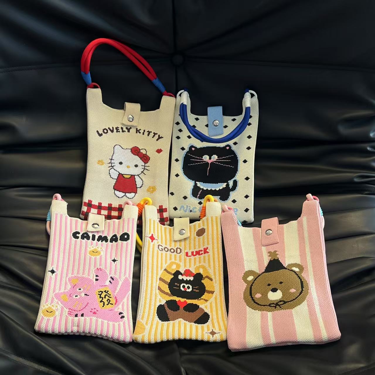 Cute Candy Color Phone Bag Korean Version Mini Knitted Bag Design Handheld Multi-use Cartoon Versatile Storage Bag Wholesale