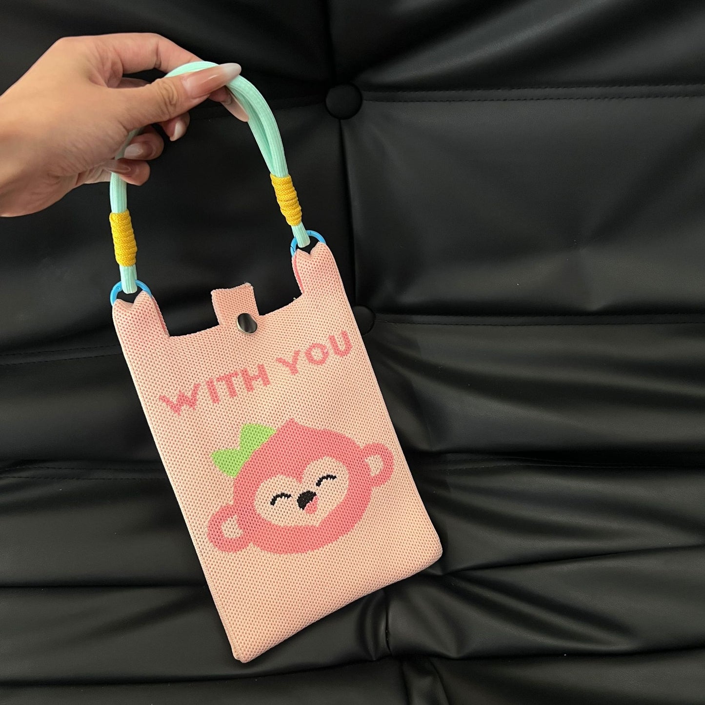 Cute Candy Color Phone Bag Korean Version Mini Knitted Bag Design Handheld Multi-use Cartoon Versatile Storage Bag Wholesale