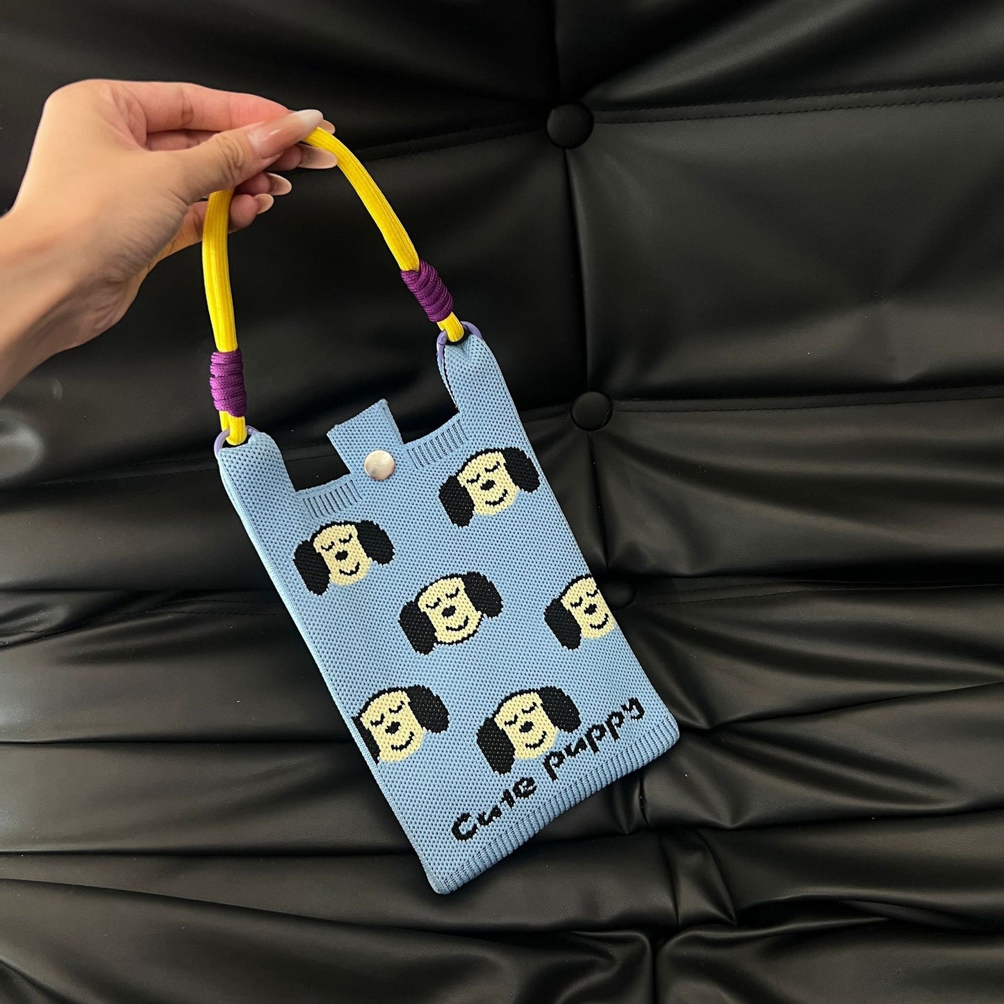 Cute Candy Color Phone Bag Korean Version Mini Knitted Bag Design Handheld Multi-use Cartoon Versatile Storage Bag Wholesale