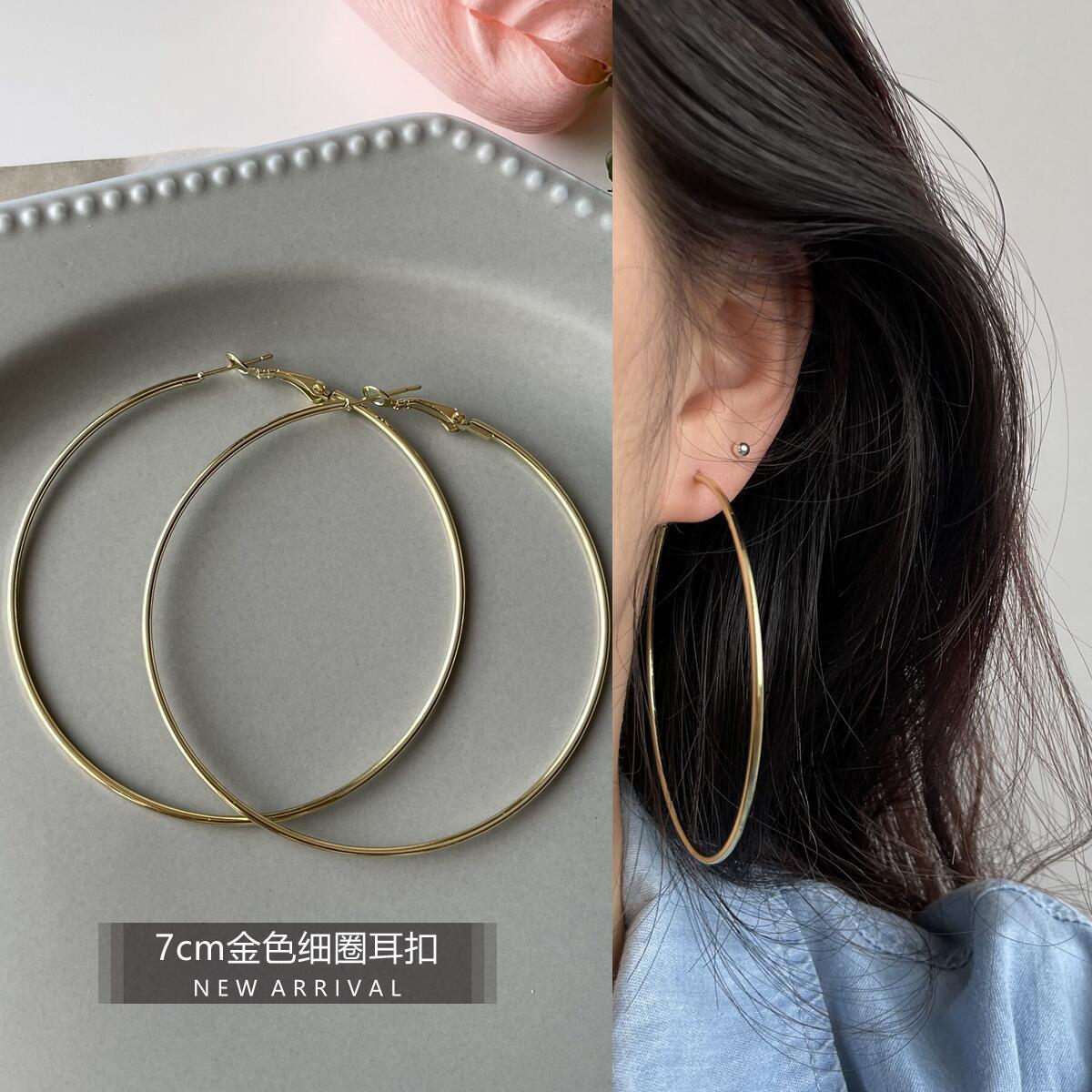 2025New Trendy Summer Silver Large Hoop Black Thin Hoop European and American Style Elegant Gold Versatile Earrings