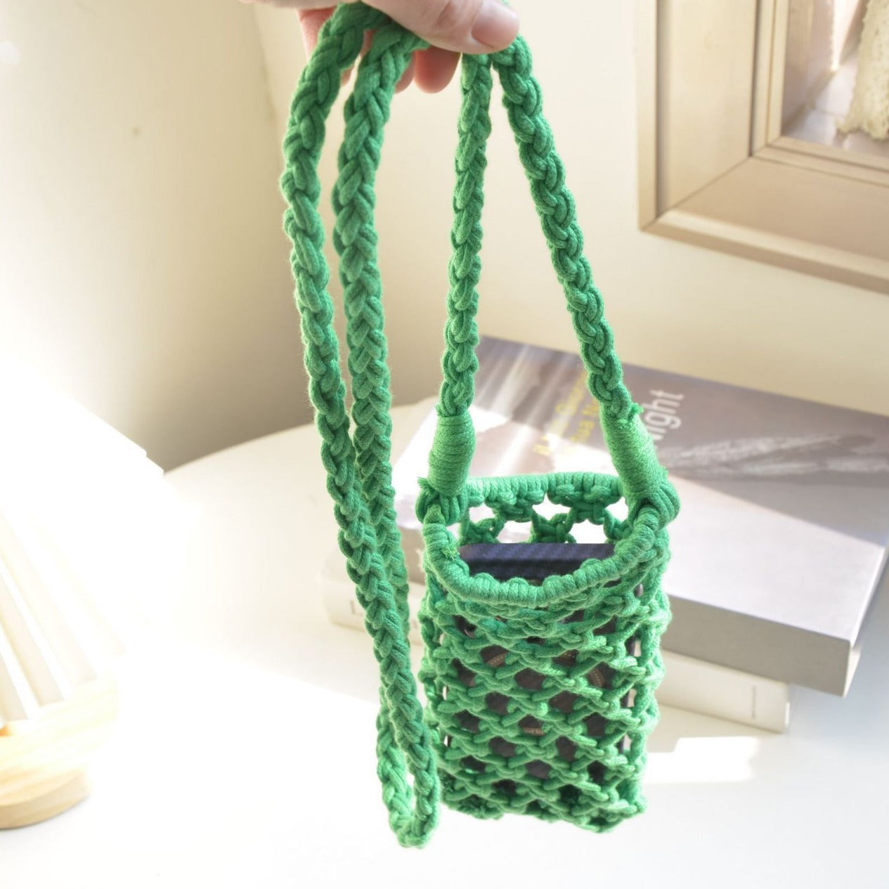 Korean Style Cotton Thread Woven Hollow Mini Mobile Phone Bag fashion Diagonal Cross Bag Personality Colorful Versatile ins Wholesale of the same style