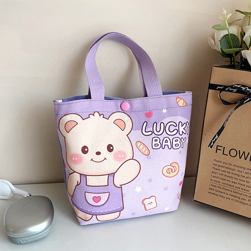Original Cartoon Canvas Bucket Bag Full Moon Banquet Gift Cloth Bag Outing Mommy Bag Kindergarten Cute Small Tote Bag