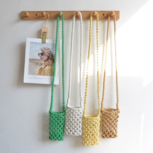 Korean Style Cotton Thread Woven Hollow Mini Mobile Phone Bag fashion Diagonal Cross Bag Personality Colorful Versatile ins Wholesale of the same style