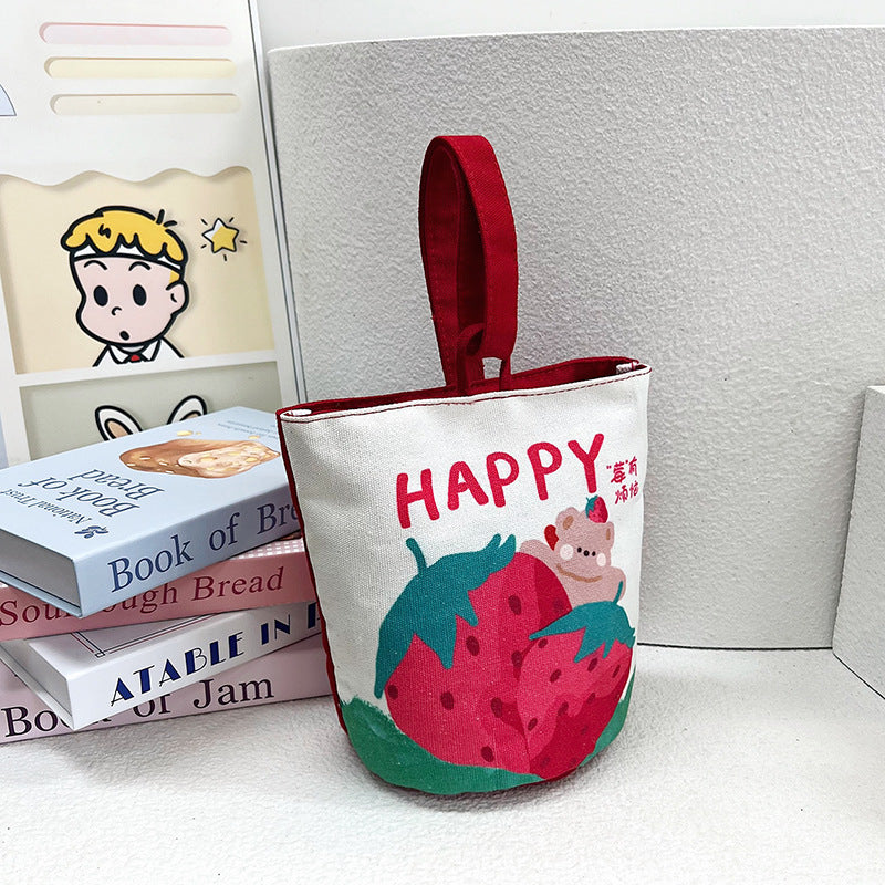 Original Cartoon Canvas Bucket Bag Full Moon Banquet Gift Cloth Bag Outing Mommy Bag Kindergarten Cute Small Tote Bag