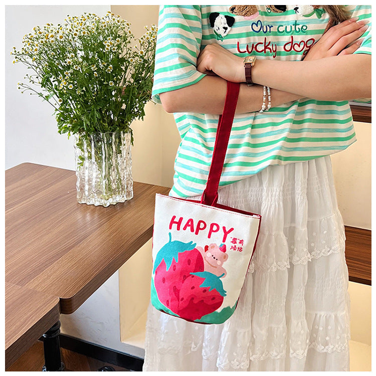 Original Cartoon Canvas Bucket Bag Full Moon Banquet Gift Cloth Bag Outing Mommy Bag Kindergarten Cute Small Tote Bag