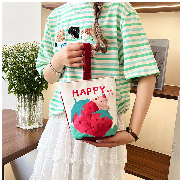 Original Cartoon Canvas Bucket Bag Full Moon Banquet Gift Cloth Bag Outing Mommy Bag Kindergarten Cute Small Tote Bag