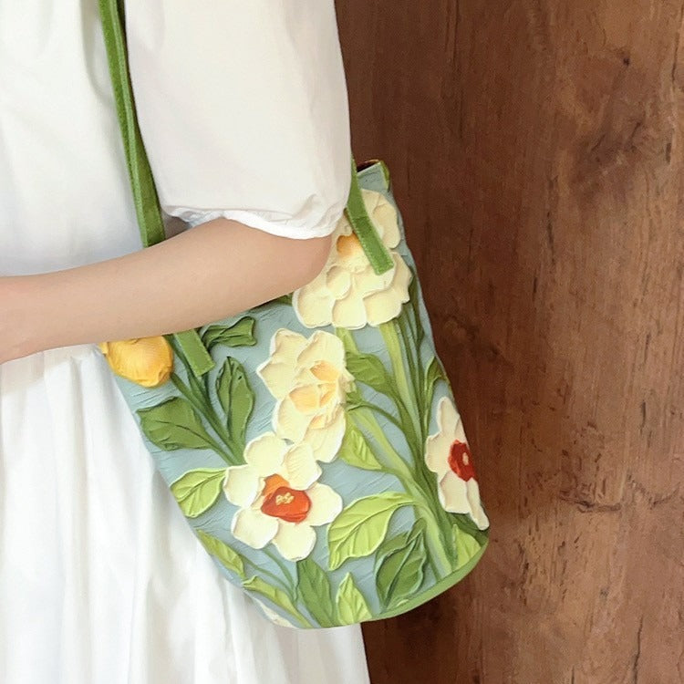 Fresh design high-end feel single-shoulder bucket bag for women2025New Large Capacity Printed Fashion Versatile Shoulder Bag
