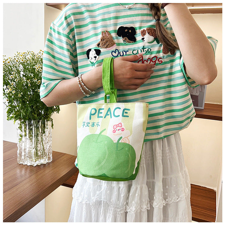 Original Cartoon Canvas Bucket Bag Full Moon Banquet Gift Cloth Bag Outing Mommy Bag Kindergarten Cute Small Tote Bag