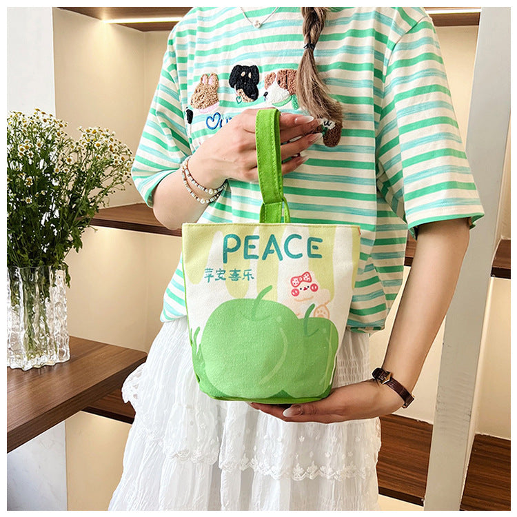 Original Cartoon Canvas Bucket Bag Full Moon Banquet Gift Cloth Bag Outing Mommy Bag Kindergarten Cute Small Tote Bag