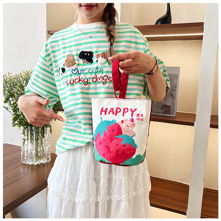 Original Cartoon Canvas Bucket Bag Full Moon Banquet Gift Cloth Bag Outing Mommy Bag Kindergarten Cute Small Tote Bag