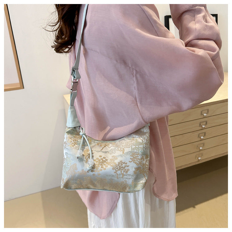 New Chinese Style Chinese Style Embroidery Bag for Women2025New Summer Commuting Crossbody Bag Niche Ancient Style Handheld Bucket Bag
