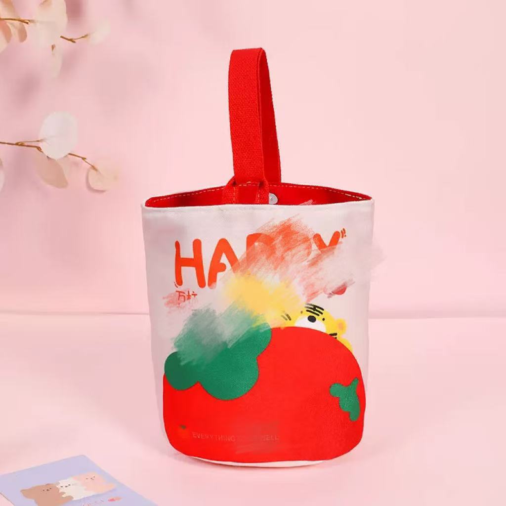 Original Cartoon Canvas Bucket Bag Full Moon Banquet Gift Cloth Bag Outing Mommy Bag Kindergarten Cute Small Tote Bag