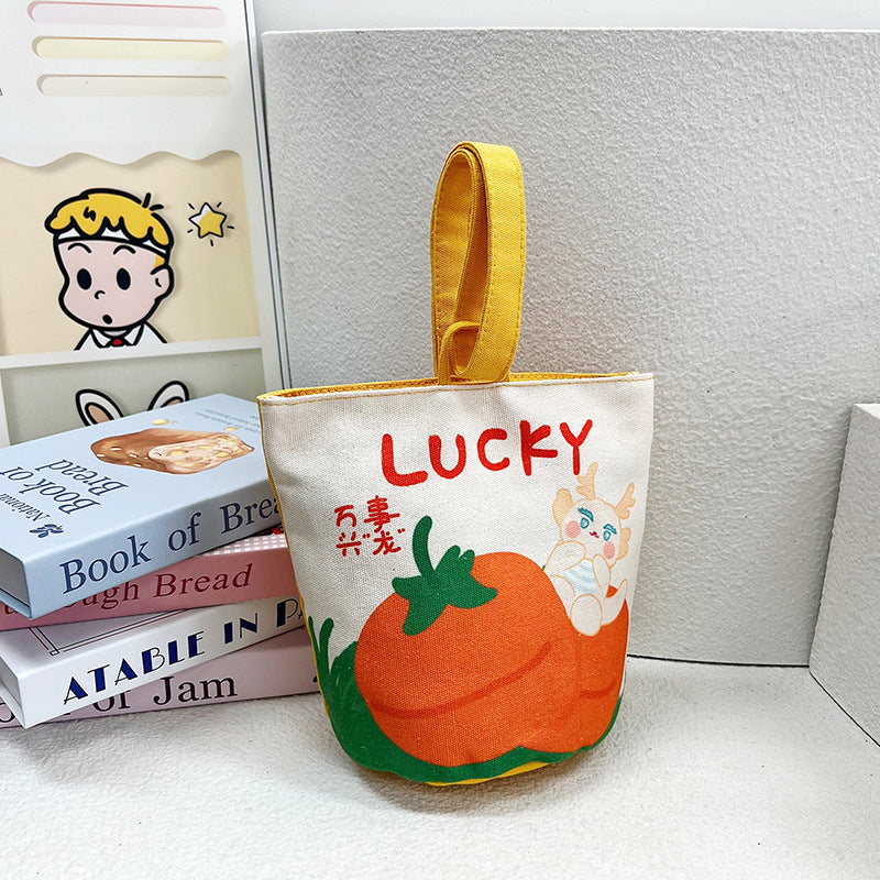 Original Cartoon Canvas Bucket Bag Full Moon Banquet Gift Cloth Bag Outing Mommy Bag Kindergarten Cute Small Tote Bag