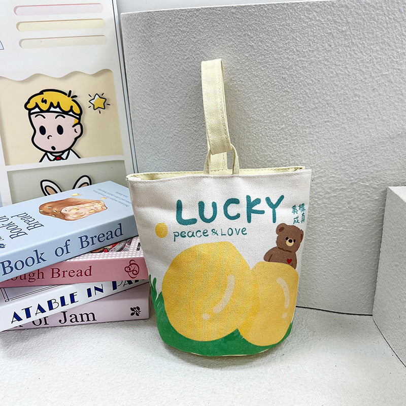 Original Cartoon Canvas Bucket Bag Full Moon Banquet Gift Cloth Bag Outing Mommy Bag Kindergarten Cute Small Tote Bag