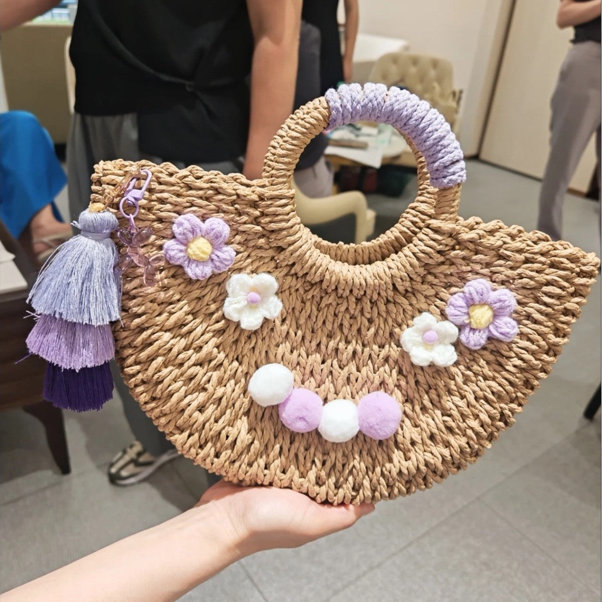 Original diy Handmade Seaside Vacation Letter Straw Bag Handheld Shoulder Paper Rope Women's Bag Straw Bag